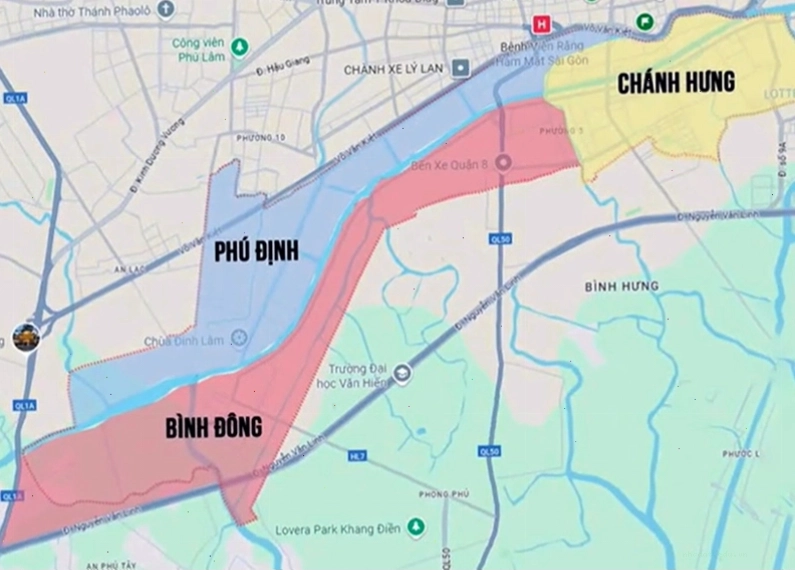 Bản đồ các phường Quận 8 sau sáp nhập theo quy định mới