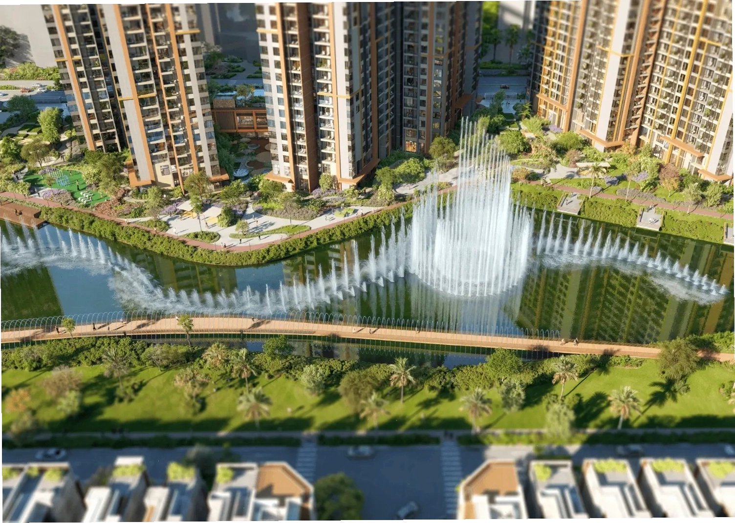 Cảnh quan kênh đào nhạc nước lớn nhất Đông Nam Á ngay trước mặt giúp Masteri Park Place trở thành điểm đến lý tưởng cho những ai yêu thích sống gần thiên nhiên và không gian xanh.