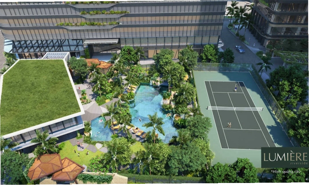 Cảnh quan xanh mát bao quanh những tiện ích tại Lumière Riverside