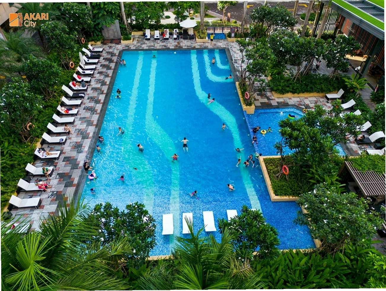 Hình ảnh thực tế khu hồ bơi tại dự án Akari City
