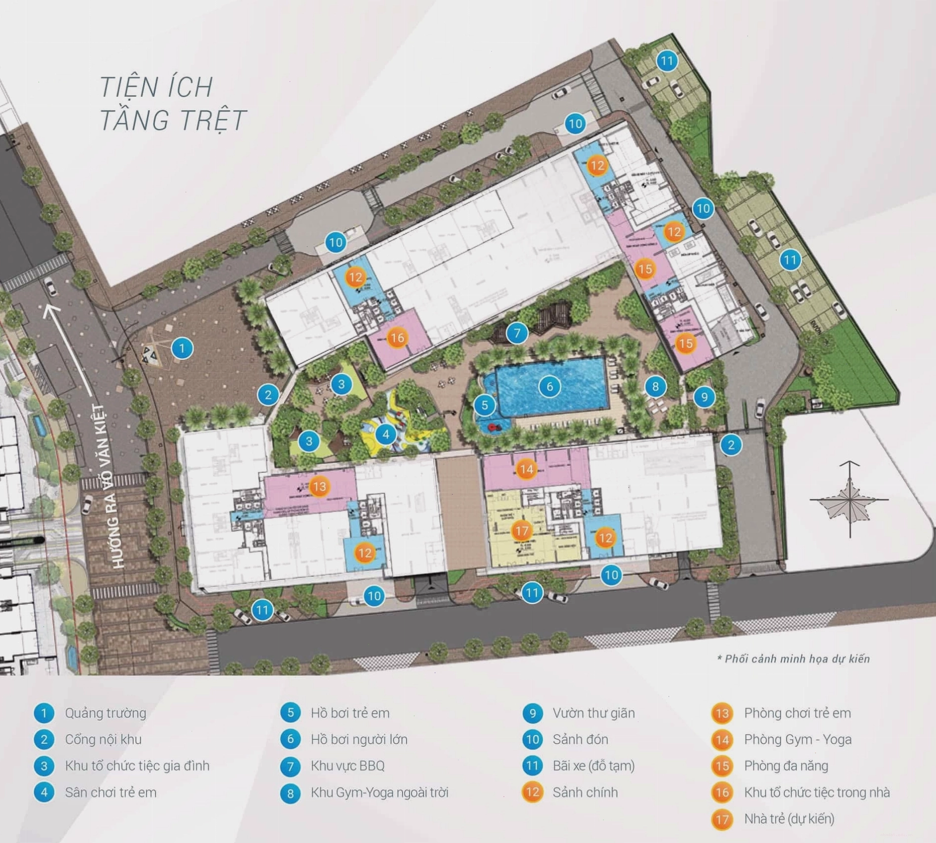 Mặt bằng bố trí các tiện ích tại tầng trệt dự án Akari City