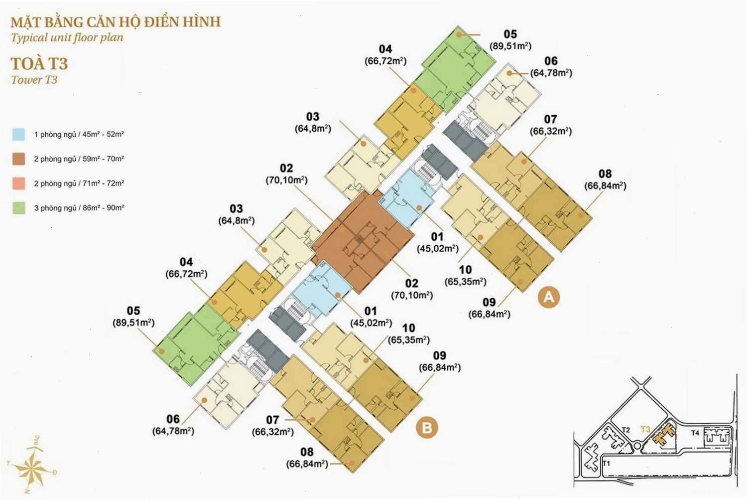 Mặt bằng căn hộ điển hình tòa T3 Masteri Thảo Điền