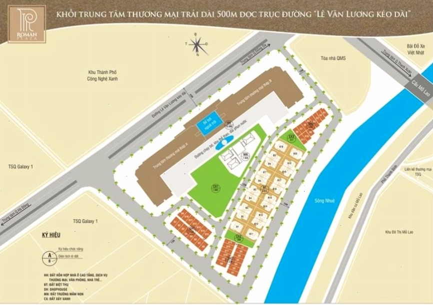 Mặt bằng tổng thể dự án Roman Plaza với các khu chức năng