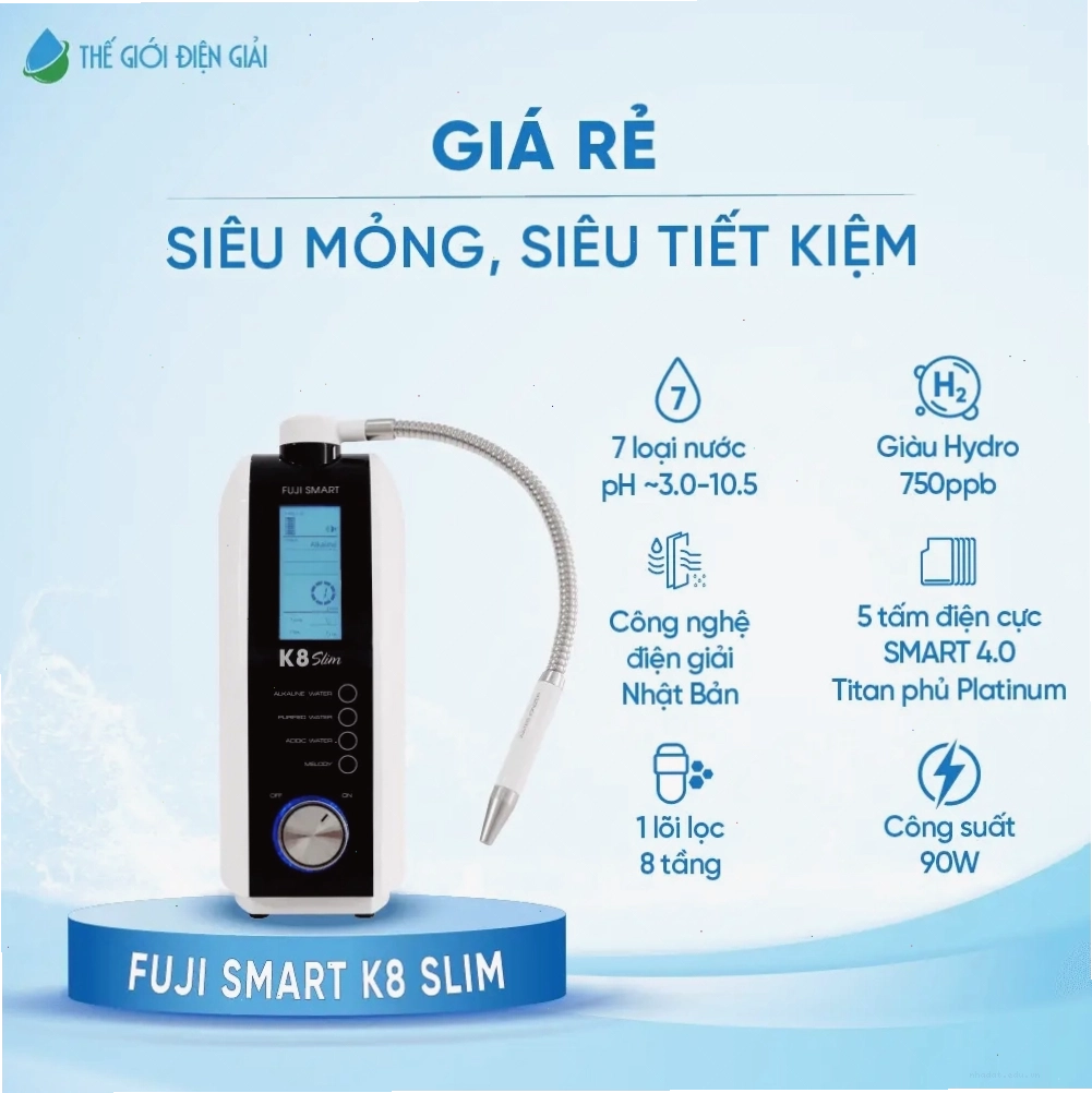 Máy lọc nước điện giải ion kiềm Fuji Smart K8 Slim