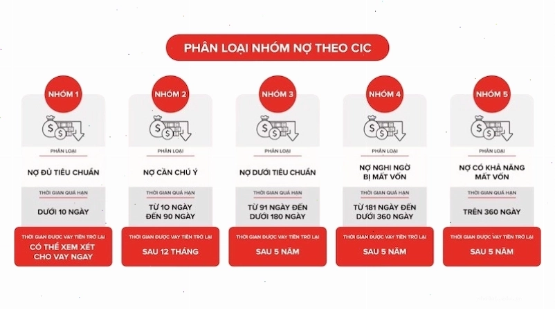Phân loại nhóm nợ xấu theo Trung tâm Thông tin Tín dụng Quốc gia Việt Nam (CIC)