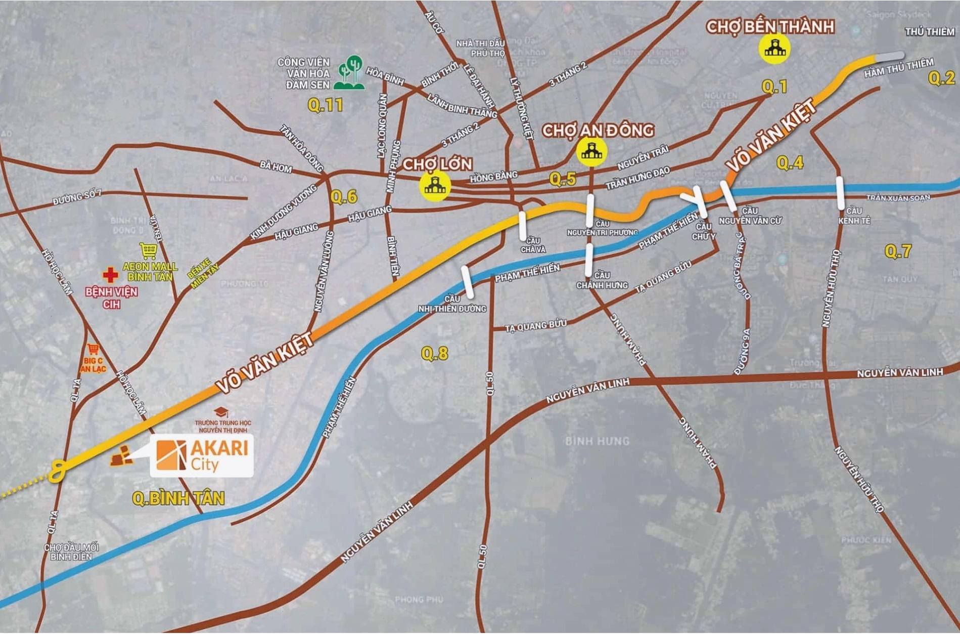 Vị trí dự án Akari City trên trục đường Võ Văn Kiệt, Bình Tân