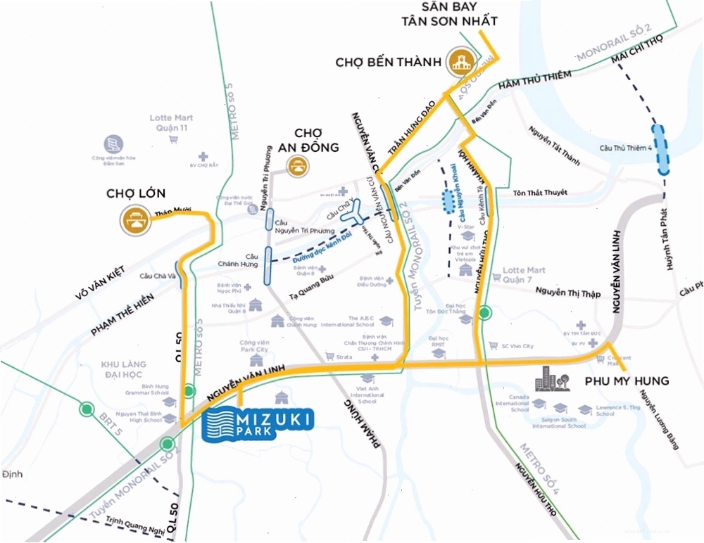 Vị trí khu đô thị Mizuki Park tại Bình Hưng, Bình Chánh của Nam Long Group.
