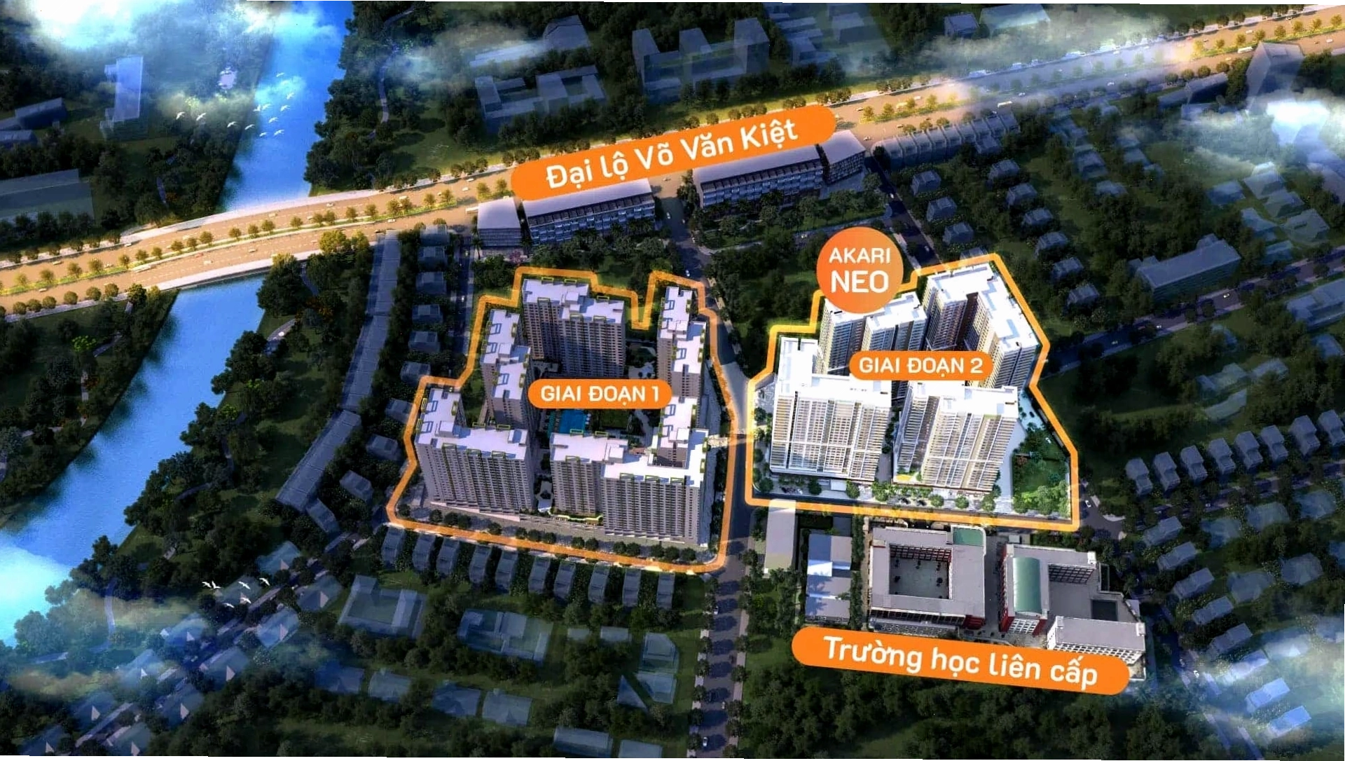 Vị trí trung tâm của dự án căn hộ Akari City trên đường Võ Văn Kiệt.